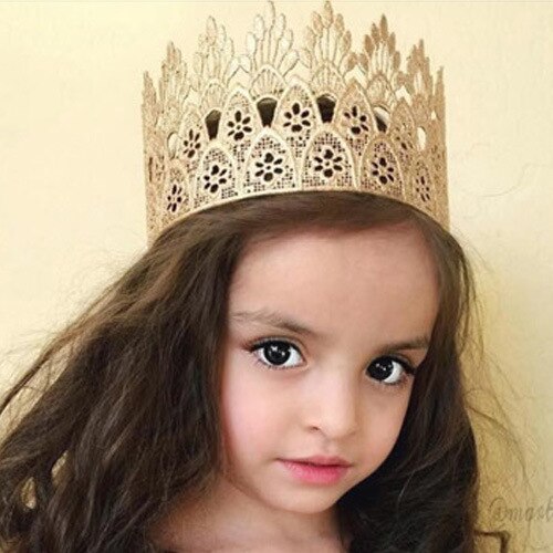 2020New Children's Hair Ornaments Golden Crown Hair Hoop Girl Full Moon Photo Props Parent-child Wedding Birthday Hair Clip: Light Brown