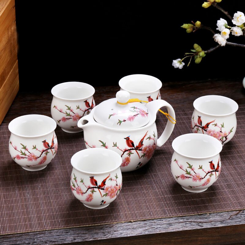 7 pcs/set Chinese Ceramic Tea sets Exquisite porcelain Teapot kettle double anti-scalding Teacups Household Teaware Drinkware: Default Title