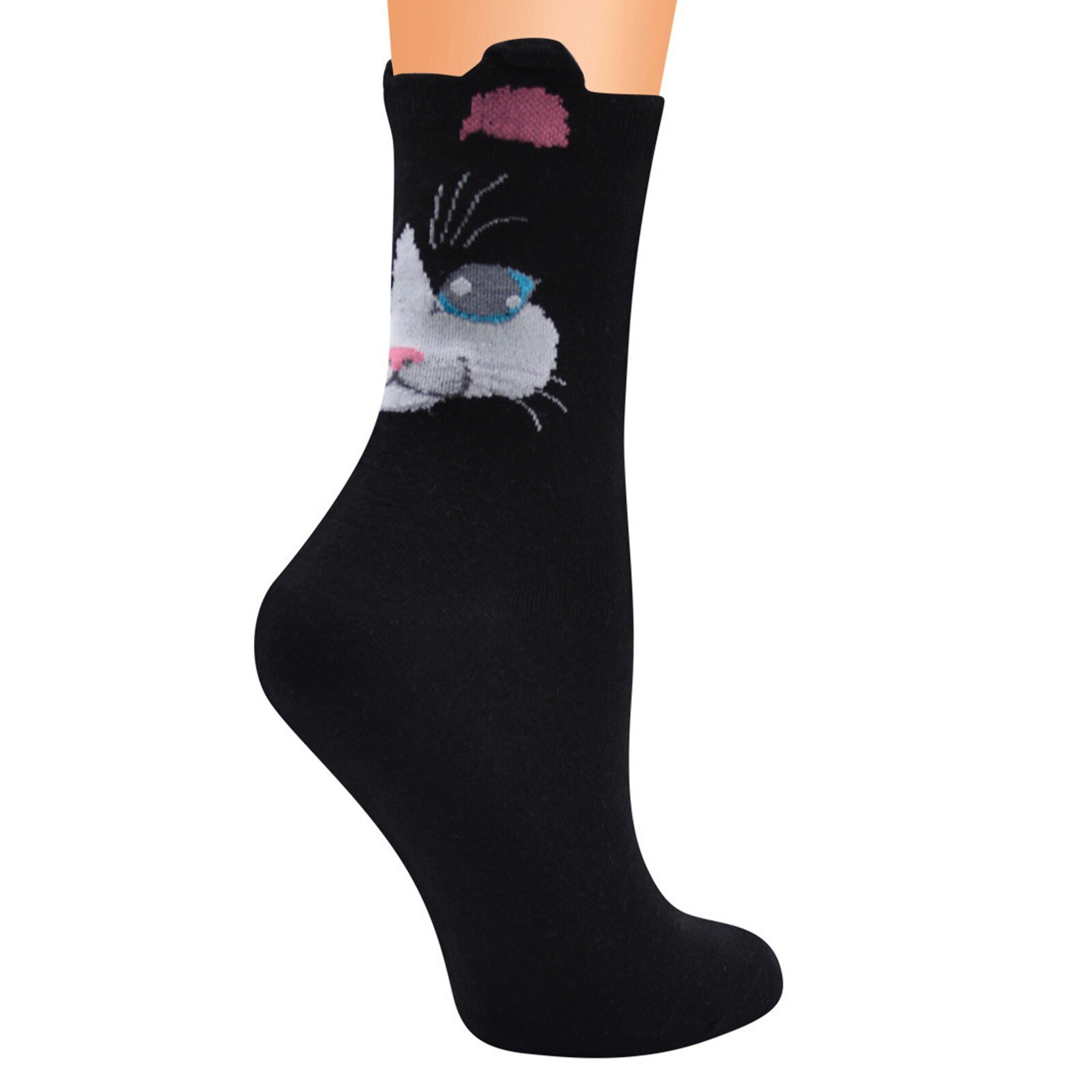 Autumn Winter Warm Cute Socks Cat Ear Cartoon Animals Patterns Series Funny Socks Warmer Funny Socks Christmas: Black