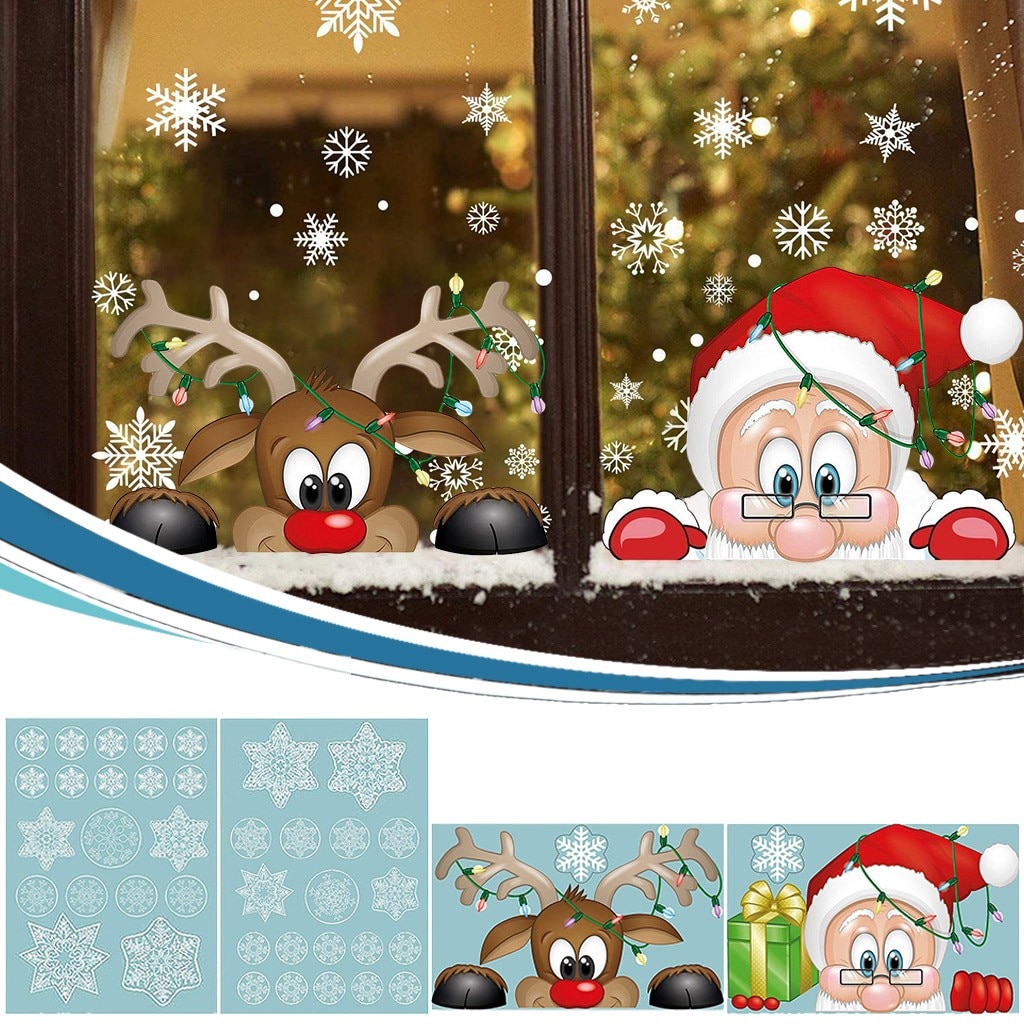 Kerst Decoratie Voor Windows Stickers Venster Achtergrond Muursticker Glas Verwijderbare Behang Stickers Xmas Decoratie