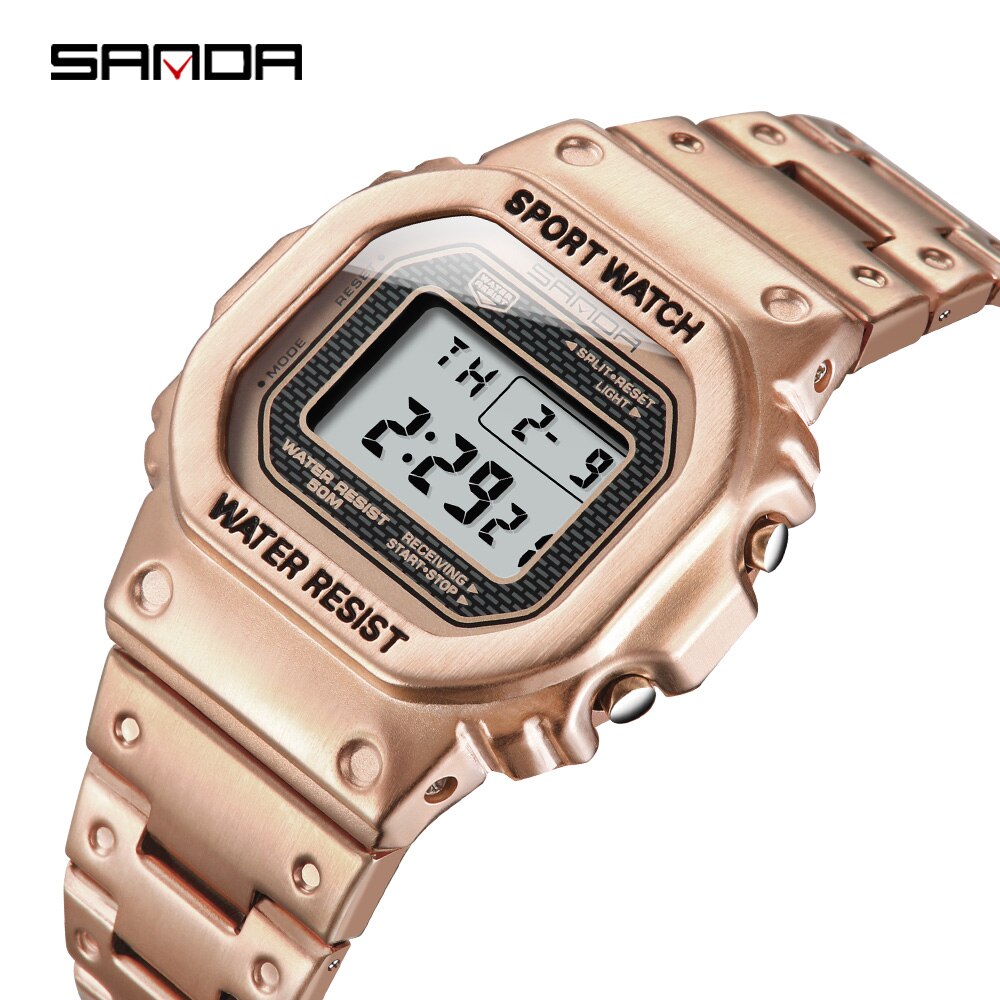 Sanda Mannen Horloge Mode G Stijl Sport Horloge Mannen Rvs Business Waterdichte Digitale Horloge Relogio Masculino: Coffee