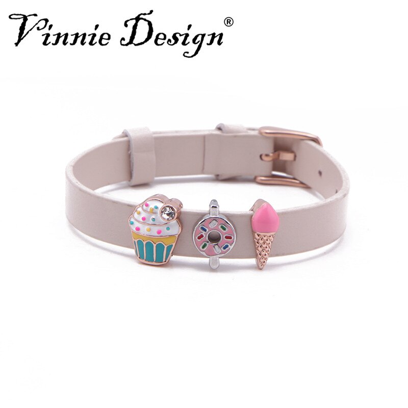 Vinnie design cor sólida pulseiras de couro wrap pulseiras com diy slide encantos jóias femininas: set 4