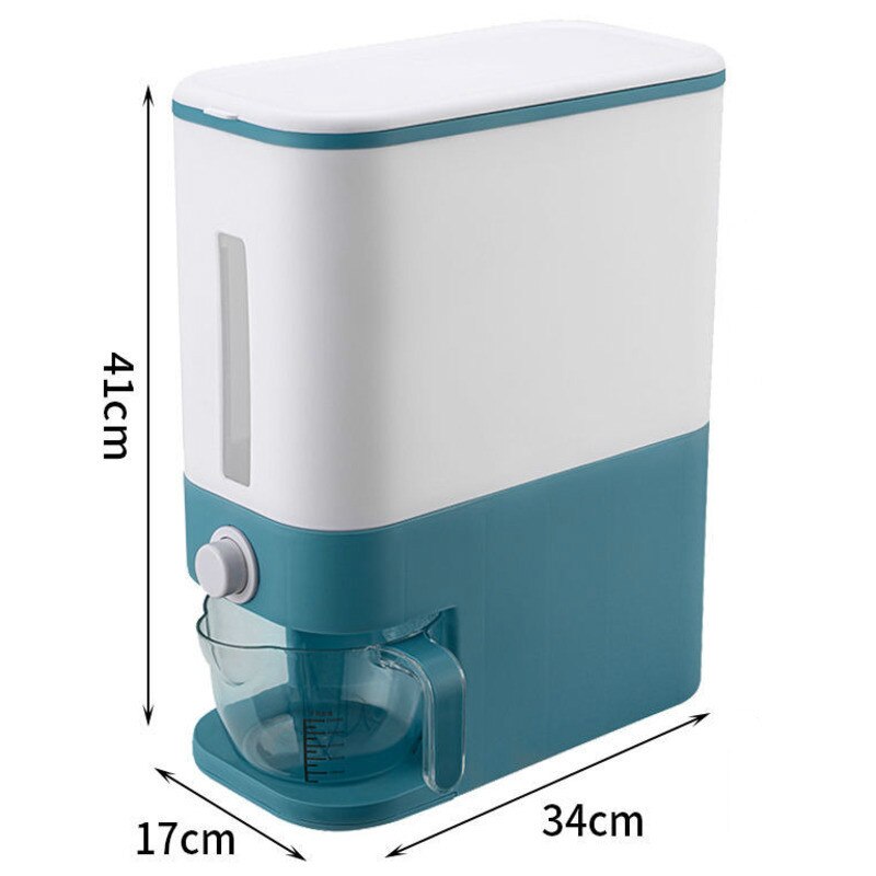 Automatic Plastic Cereal Dispenser Storage Box Measuring Cup Kitchen Food Tank Rice Container Organizer Grain Storage Cans: chu mi tong blue