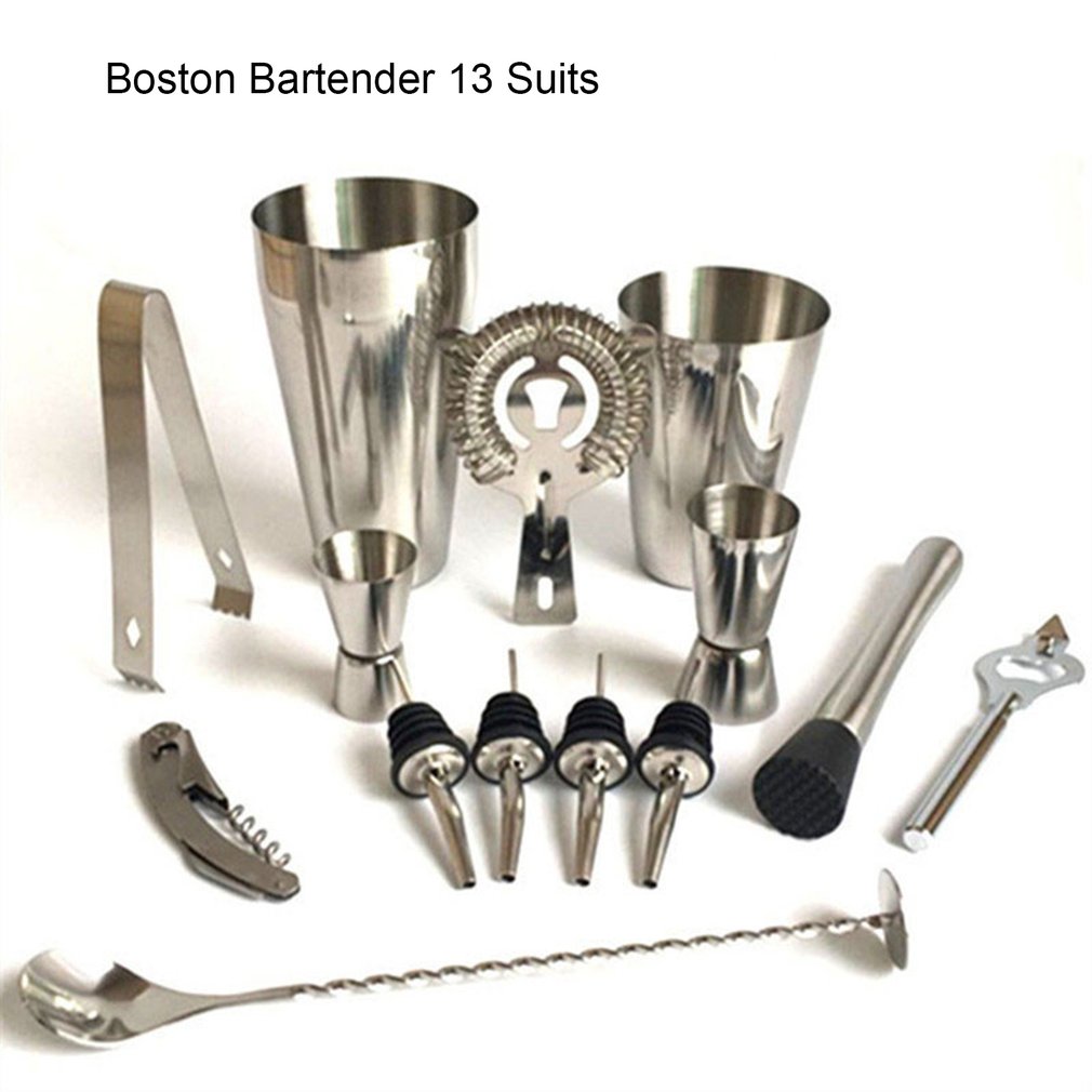 13pcs Stainless Steel Cocktail Shaker Mixer Wine Martini Boston Shaker Set Barware Kit For Bartender Drink Party Bar Tools