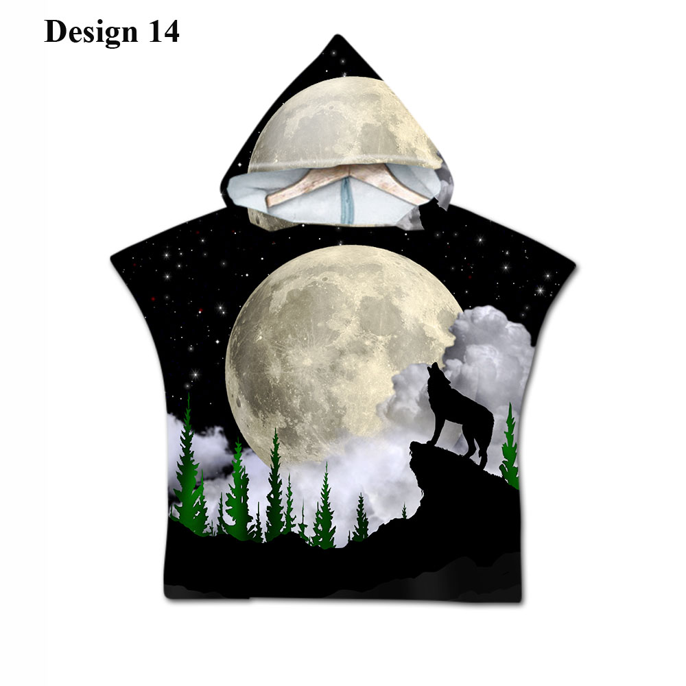 Nyhet cool varg måne enhörning baby barn barn huva handduk pool bad strand poncho handduk cape: Design 14
