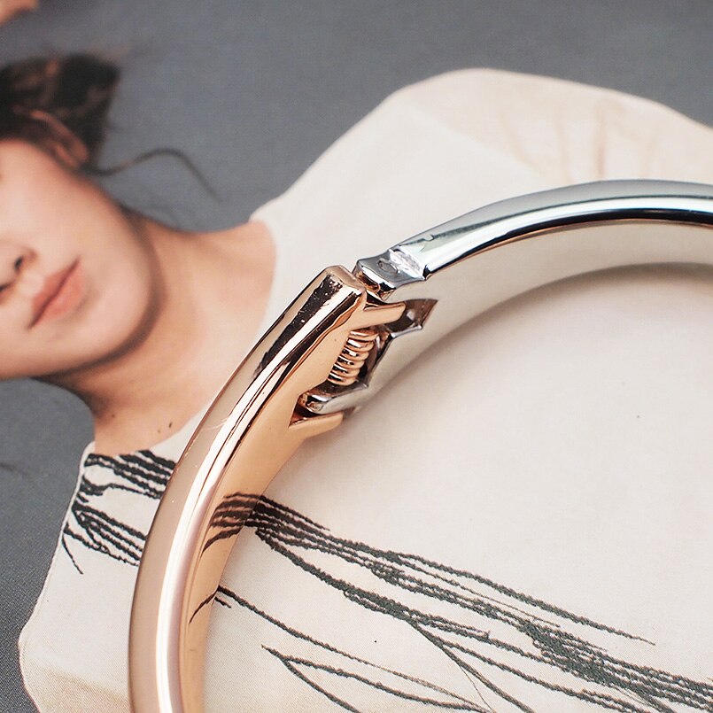 MANILAI Alloy Bangles Bracelets Women Charm Smooth Geometry Linear Statement Cuff Bangles Jewelry Gold mix Silver Color