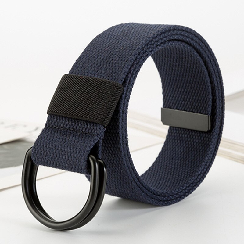 Kvinnor nylon canvas regnbåge långt bälte dubbel d metall svart spänne midjeband 16 stilar jeans vävd midjerem cinturon mujer: Marin chun