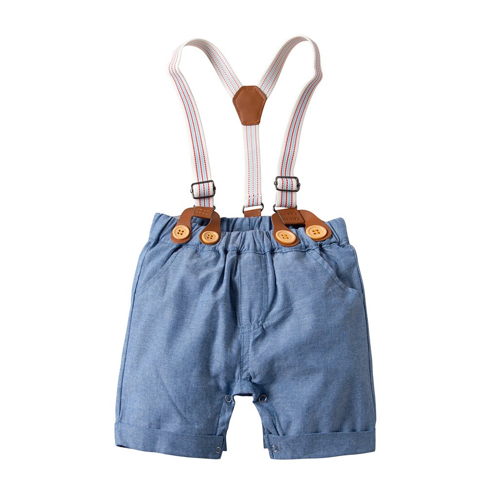 Baby Baby Boy zomer Gentleman Pak Strikje Shirt Bretels Shorts Outfit Set