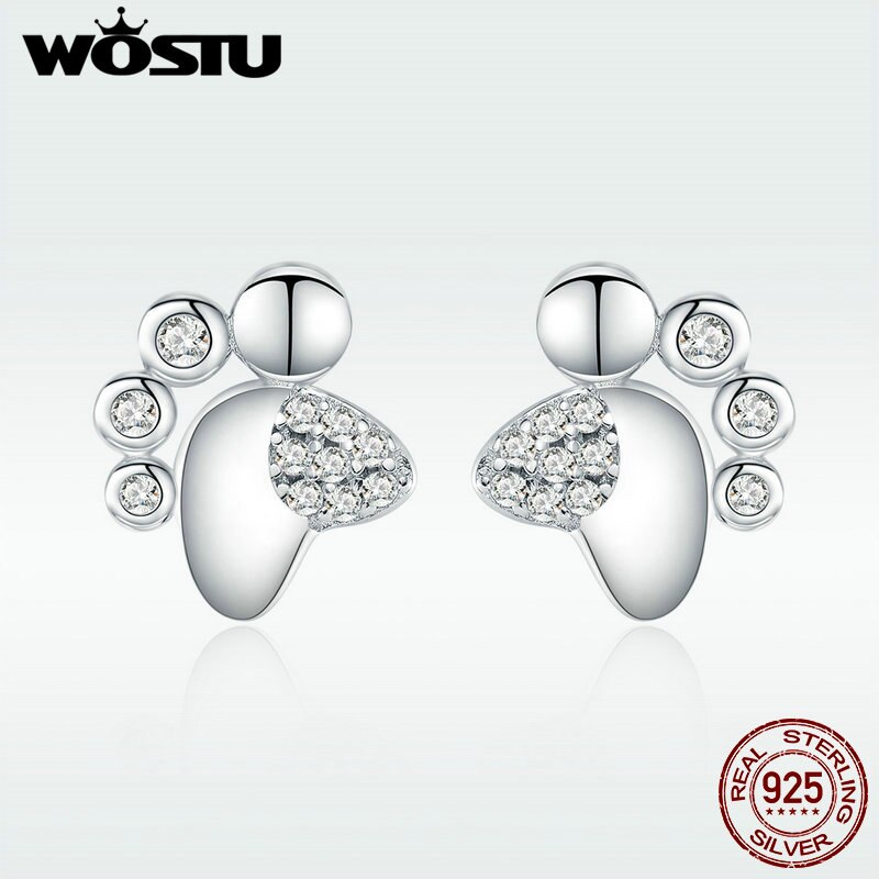 WOSTU 925 Sterling Silver Footprints Dog Paw Small Stud Earrings For Women Wedding Luxury Silver Earrings 925 Jewelry FNE033