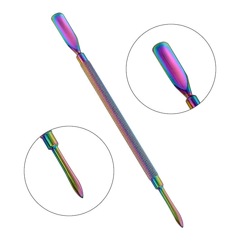 Doble cara camaleón Arco Iris cutícula empujador tijeras pinza Picker acero manicura herramienta de Arte de uñas