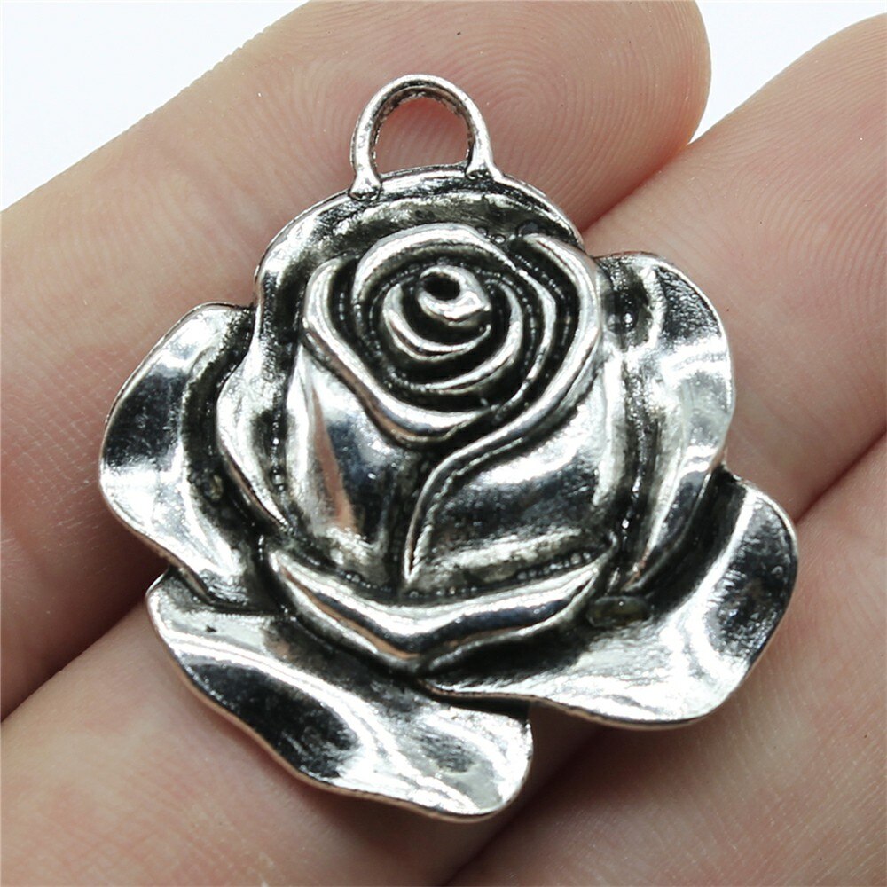 10 kpl hurmaa ruusu antiikki hopean väri ruusu kukka korut riipukset rannekoruihin kukka ruusukorut: B10408-36 x 33mm
