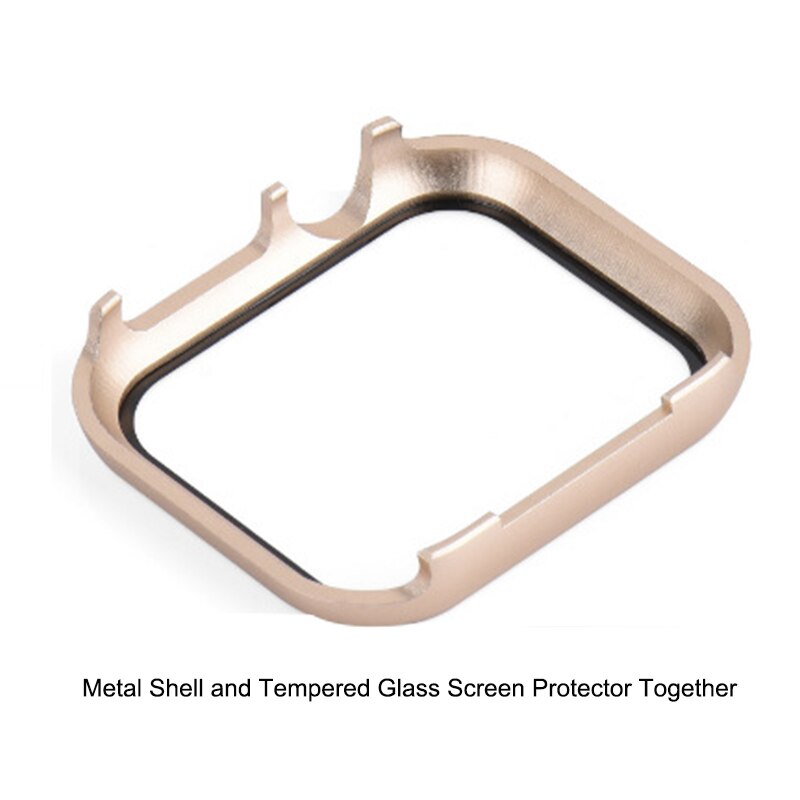 Alpq hoesje voor apple watch 38mm 40mm 42mm 44mm metalen behuizing gehard glas volledige beschermfolie voor apple watch 4 3 2 1 hoesje