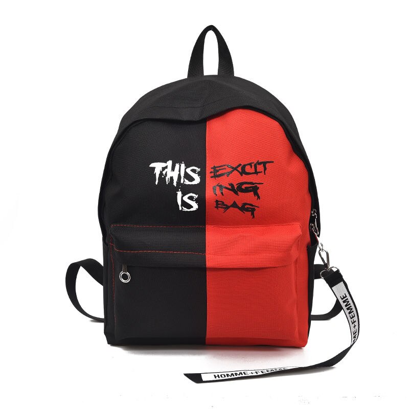 Sac à dos en noir et blanc, sac d'école coréen pour femmes, sac à dos unisexe classique en toile, cartable pour filles et garçons