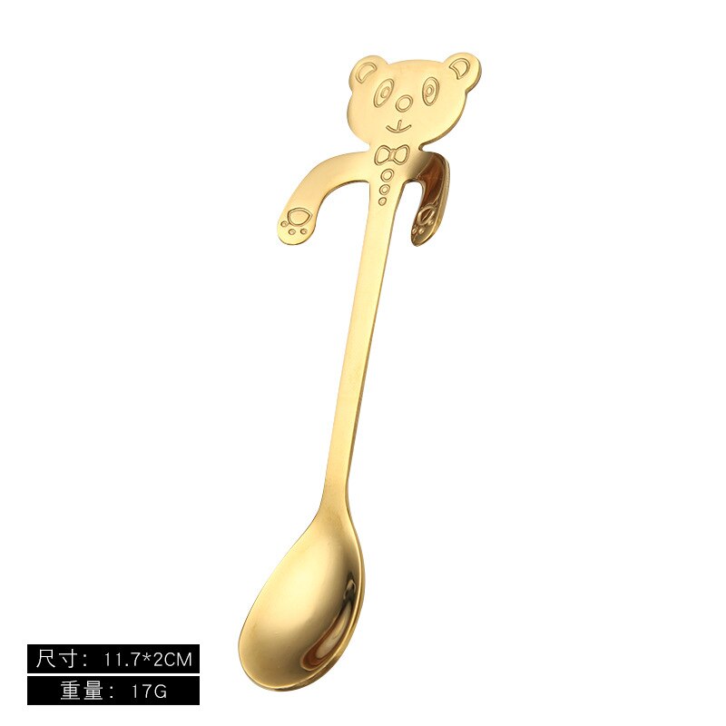 Fargerik rustfritt stål panda skje, liten espresso skje, morsom skje oppheng, teselskap stiring scoop, katt te skje: Gull