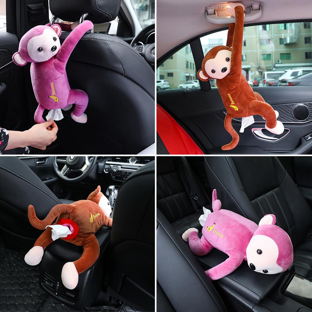 Lovely Portable Monkey Tissue Box Home Office Auto Automobile Car Tissue Box Cover Napkin Paper Holders Cases Car Organization