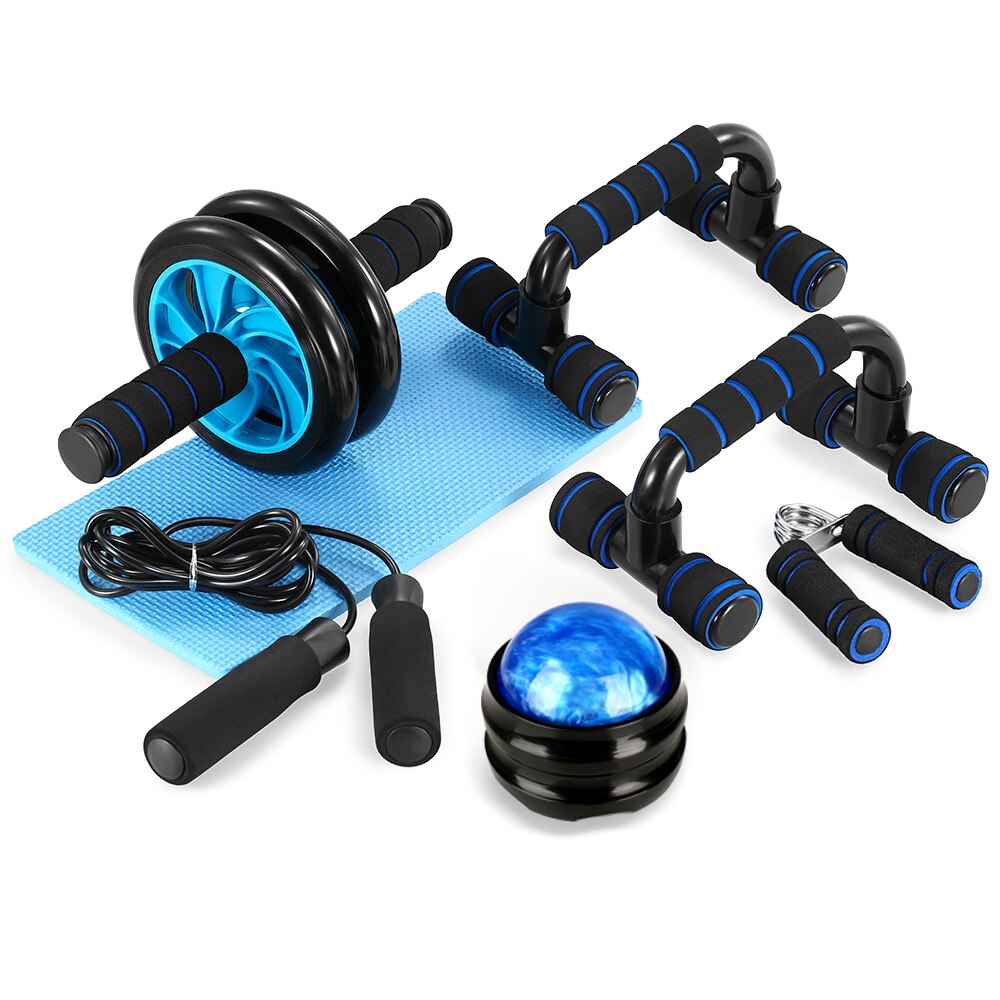 5in1 AB Wheel Roller Kit Push-ups Stands Abdominal Press Wheel Pro w/ Push-UP Bar Jump Rope Knee Pad abs workout for Home Gym: Type B Massage Ball