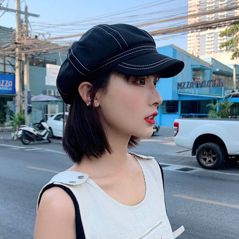 Octagonal cap female British thin black Beret han edition tide restoring ancient ways joker Japanese open wire newsboy beret