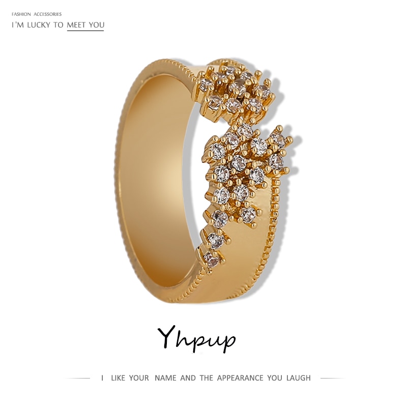 Yhpup udsøgt cubic zirconia justerbar ring til kvinder charme metal smykker luksus geometrisk hule åbningsring кольцо