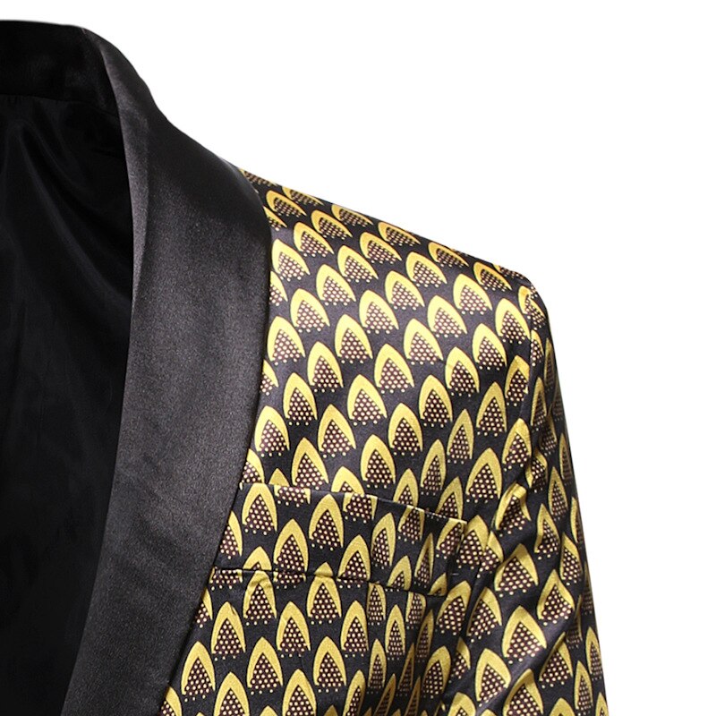 Veste de costume en or brillant pour hommes, col châle, Blazer à un bouton, tenue de mariage d&#39;affaires, Costumes de chanteur sur scène