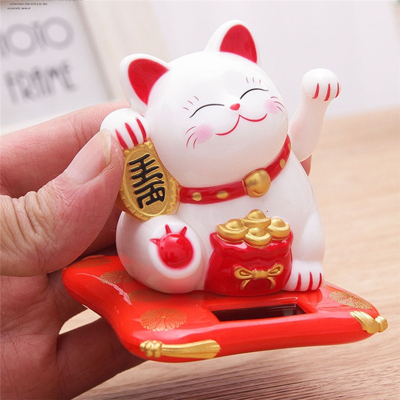 1 pcs Chinese Lucky Wealth Gold Cute Cat Solar Powered Welcoming Fortune Cat Lucky For Home Car Hotel Restaurant Decor Craft