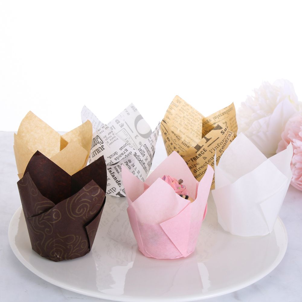 50pcs Greaseproof Paper Tray Cupcake Liners Cupcake Paper Tulip Baking Cups Cake Muffin Cups Bakeware Pastry Tools