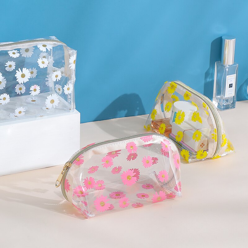 Brivilas blomster gennemsigtig kosmetiktaske kvinder pvc rejseopbevaring make up tasker vandtæt bærbar toilettaske pige