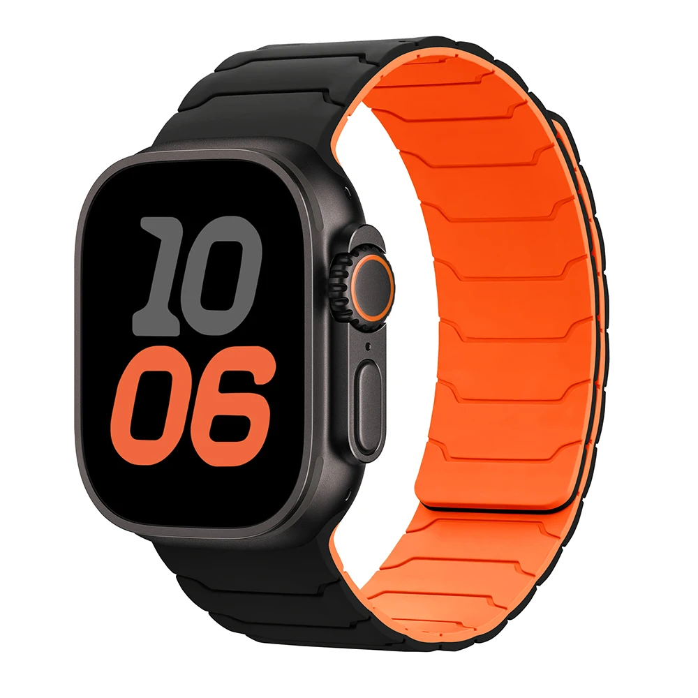 Correa para Apple Watch ultra 2 Band 49mm 45mm 44mm 40mm 42mm 46mm 41mm 38mm pulsera magnética de silicona IWatch Series 10 SE 9 8 7: Negro y gris / 14 mm