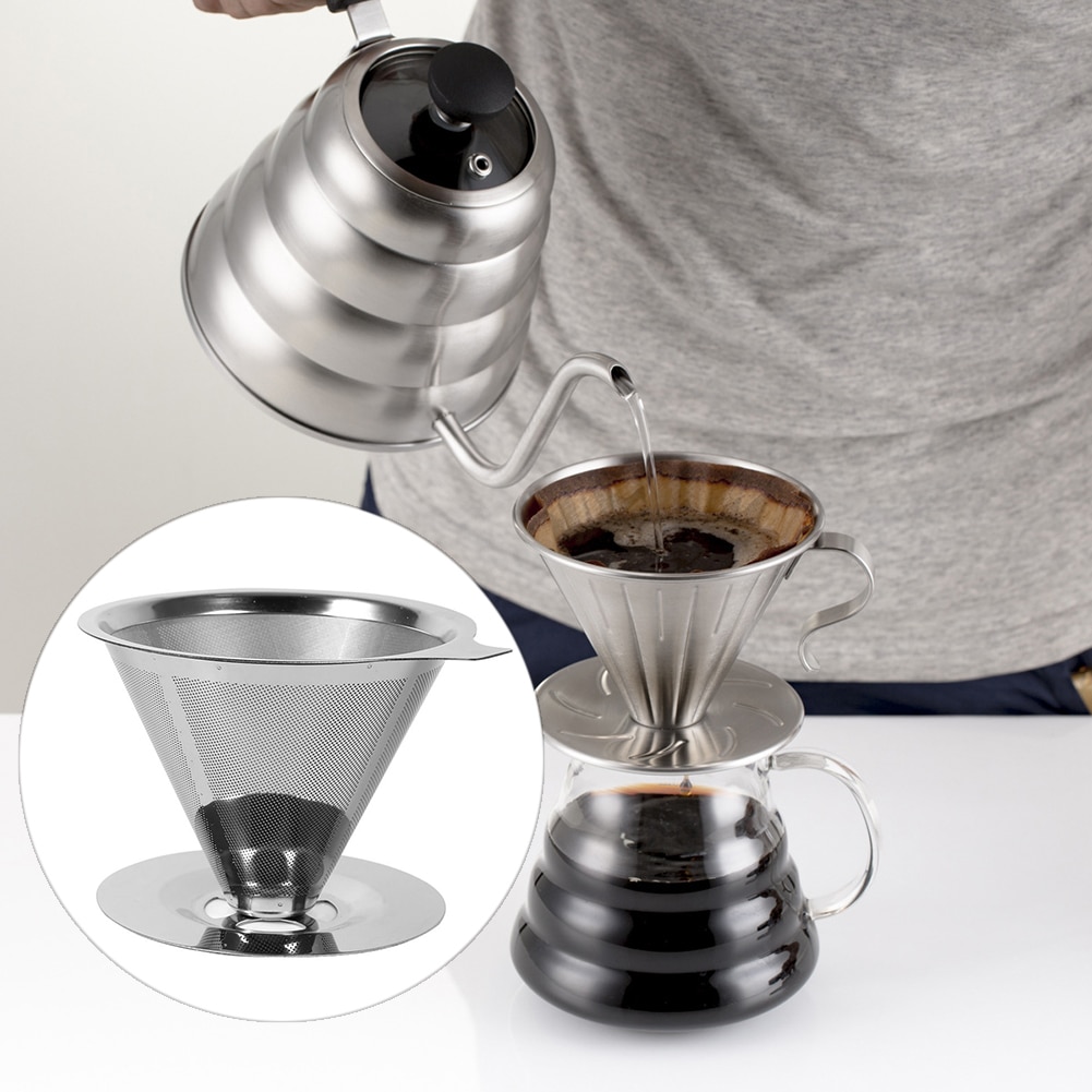 Stainless Steel Reusable Coffee Filter Holder Pour Over Mesh Tea Dripper Cup Coffee Filter Tea Coffee Cup Holder Filter Cup Bar