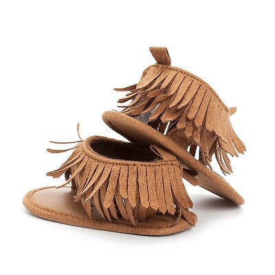 Summer Newborn Baby Girl Anti-Slip Soft Sole Leather Crib Shoes Tassel Moccasin Sandals