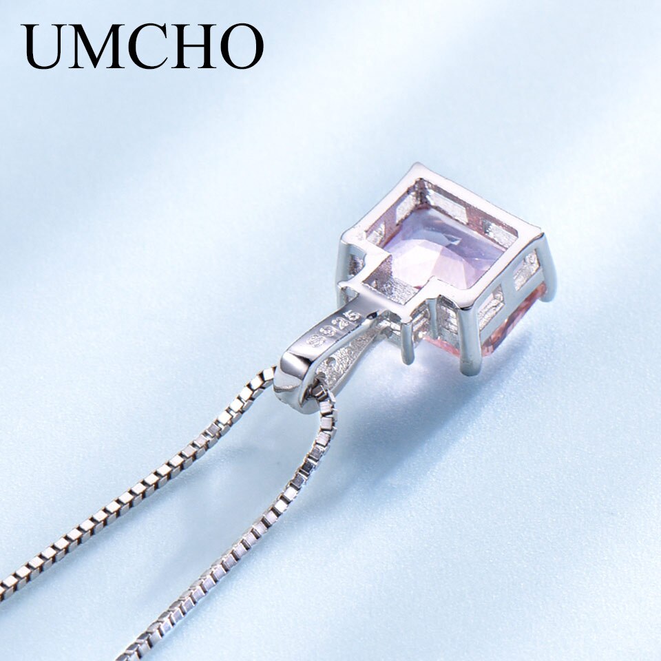 UMCHO Rechthoek Nano Morganite Sieraden 925 Sterling Zilveren Ketting & Hangers Voor Dames Kerst Party Fijne Sieraden