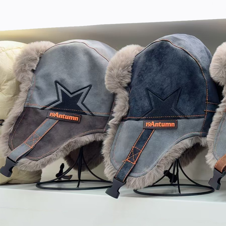 Half Star Thicken Faux Fur Earflap Hat Ushanka Bomber Unisex Winter Ski Ride Travel Casual Warm Cap Color Match