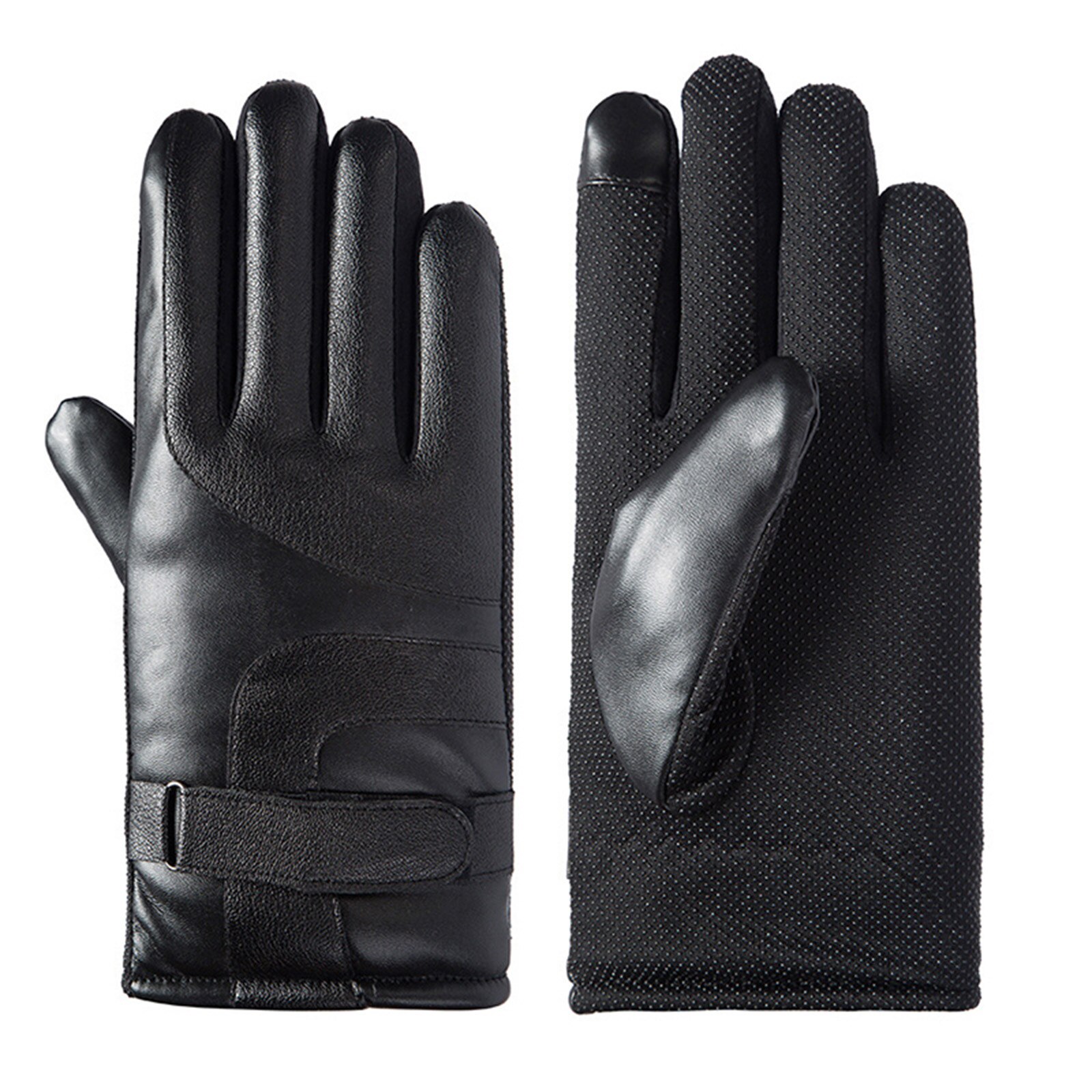 Hommes hiver gants en simili cuir PU chauds pour équitation résistant au froid Plus velours épais coupe-vent écran tactile gants moto gant @ M23