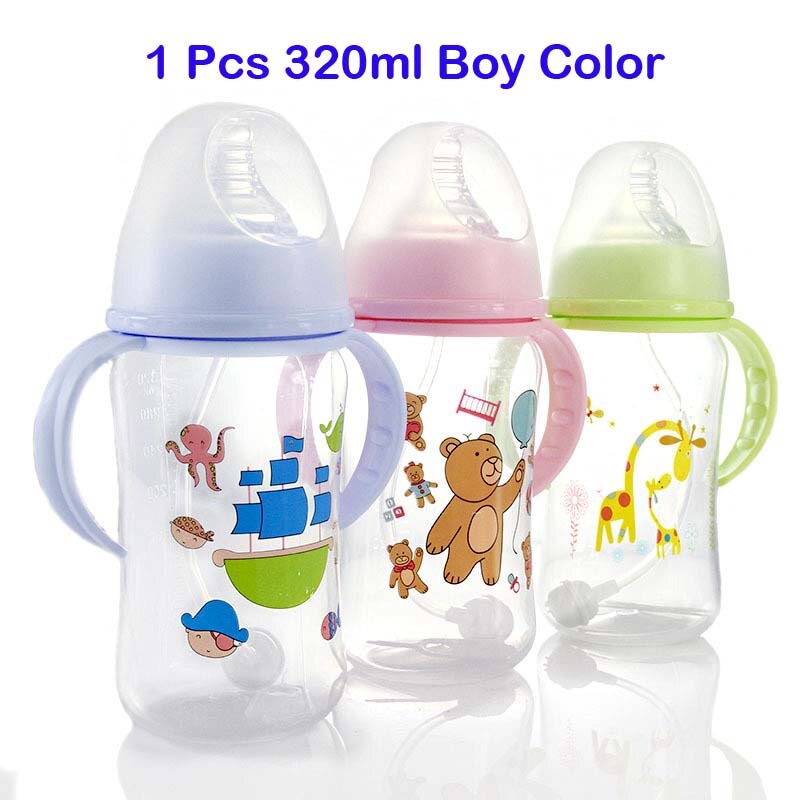 240Ml Baby Melk Fles Brede Hals Bpa Gratis Zachte Siliconen Zuigfles Met Feeder En Handvat Voor kids: 320ML Boy Color