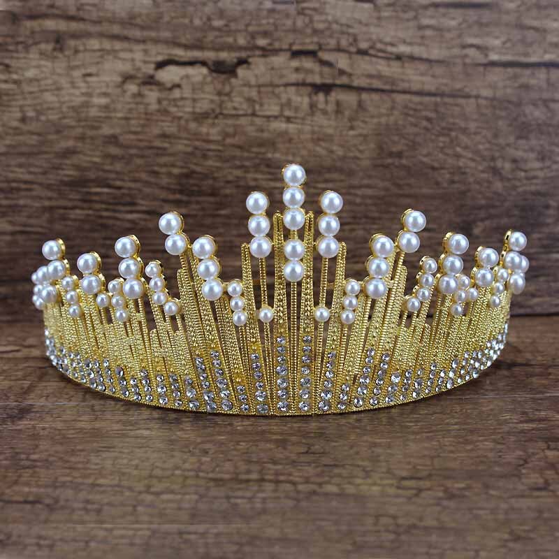 Barock Luxus Kristall Frauen Crown Vinatge Königin Tiara Braut Diadem Für Braut Gold Stirnband Prom Mädchen Hochzeit Haar Zubehör: pearl tiara