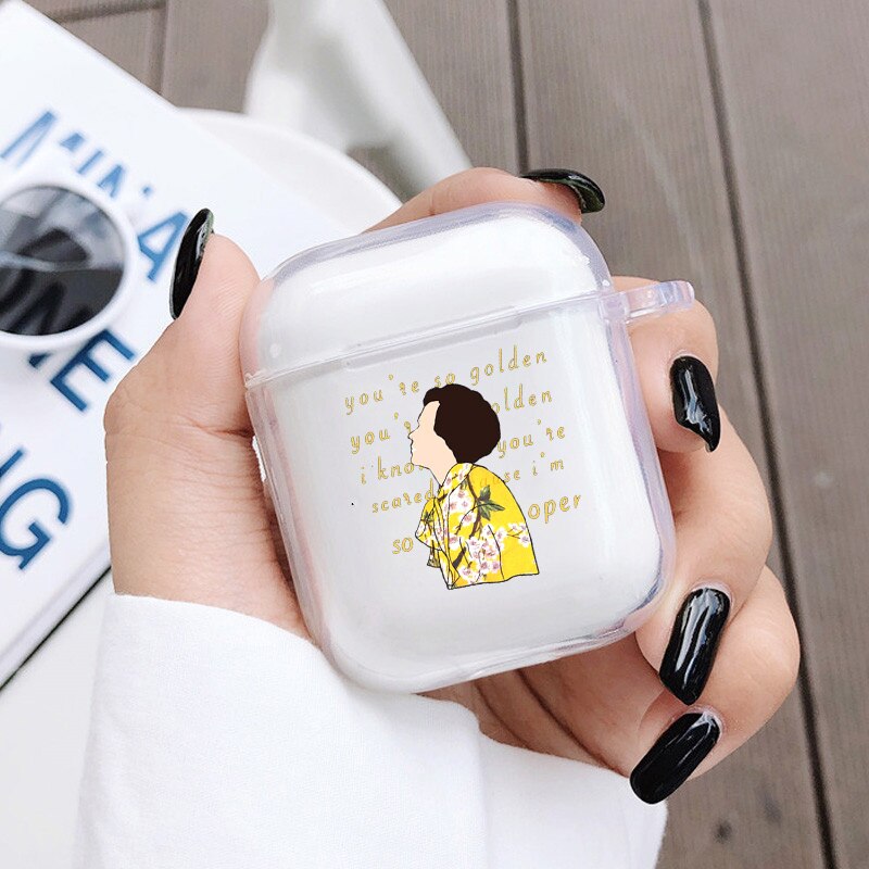 Harry Styles-złote, miękkie, przezroczyste etui na słuchawki do Airpods 1 2 One Direction bezprzewodowa osłona na słuchawki Bluetooth Coque