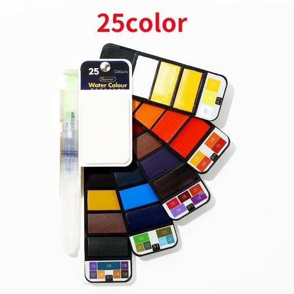"Juego de pintura de acuarela sólida Superior 18/25/33/42 con pincel de agua plegable Color de viaje pigmento para dibujar acuarelas profesionales watercolor arte pintar": 25 colors