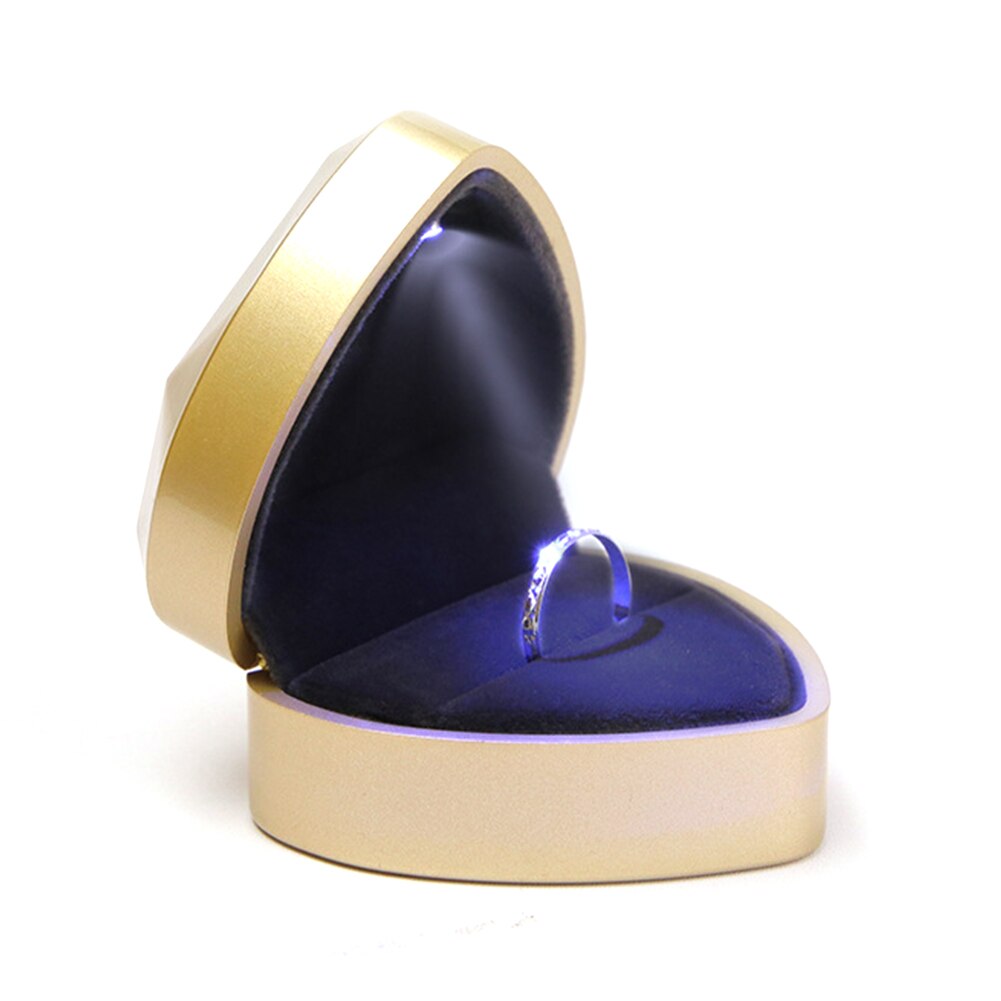 LED Light Wedding Ring Box Holder Marriage Organizer Heart Shape Display Velvet Ring Box Wedding Proposal Jewelry Storage: Yellow