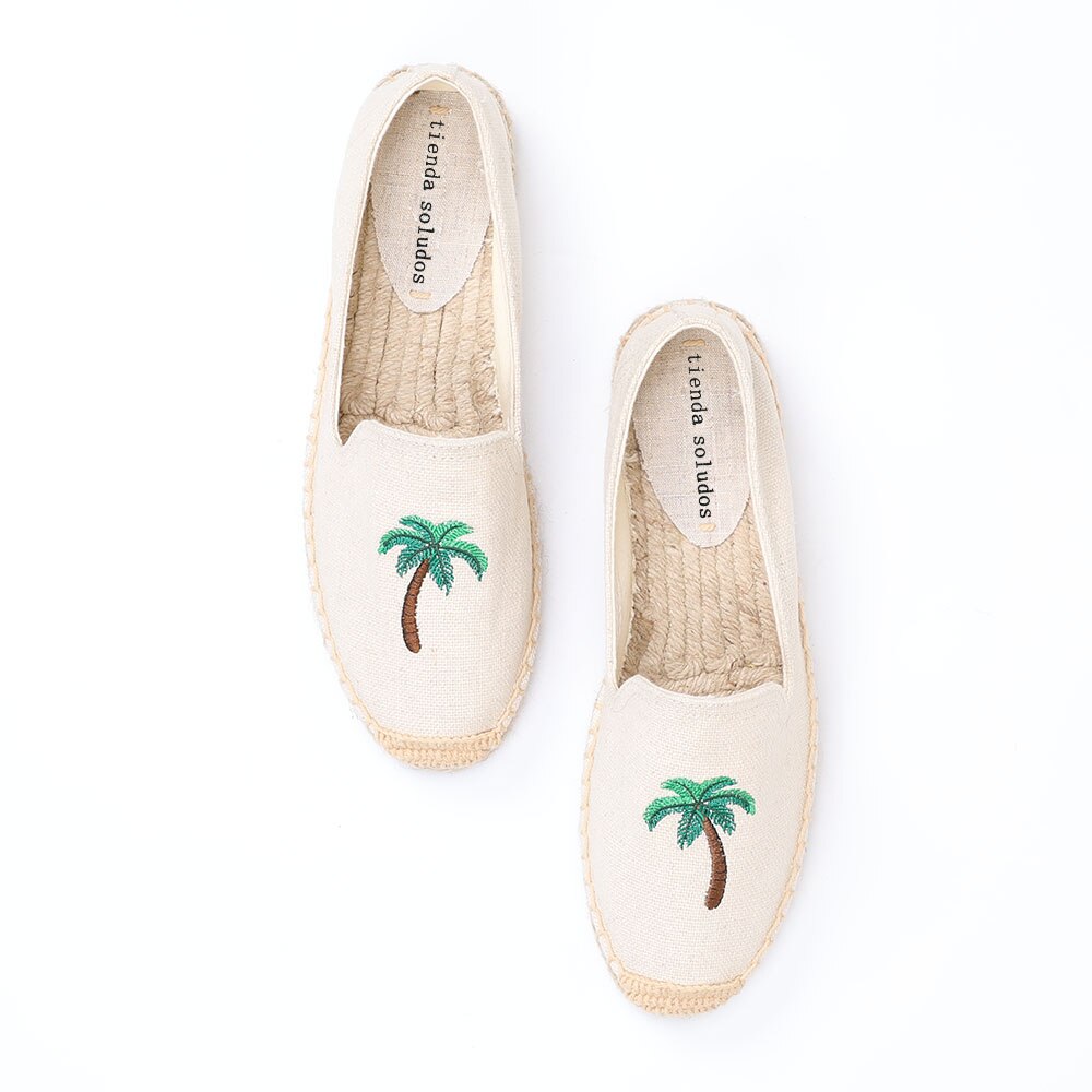 Tienda Soludos Espadrilles Womens Embroidery Comfortable Ladies Casual Shoes Breathable Flax Hemp For Girls: Beige / 7