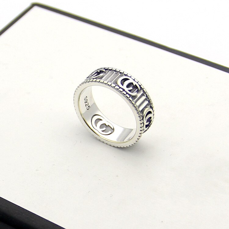 Titanium stalen sieraden g letter streep ring liefhebbers snijwerk textuur ring