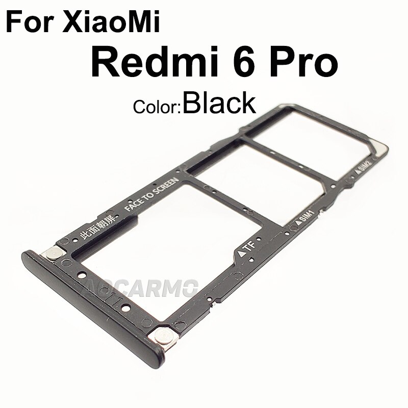 Aocarmo para XiaoMi Redmi 6 6A 6 Pro 6Pro de plástico de Metal Nano bandeja de tarjeta Sim MicroSD recambio de soporte de ranura parte