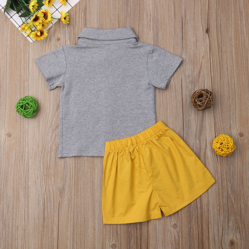 Sommarsyskon matchande kläder nyfödd lillasyster bror set kortärmad t-shirt &gula shorts tvillingkläder  a0145