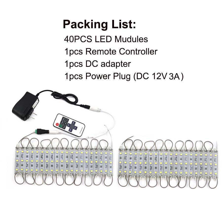 Smd 5050 led moduler lys 3 ledet  dc12v vanntett reklame skilt butikk front lys stripe lampe moduler sett hvit farge: 40 stk sett