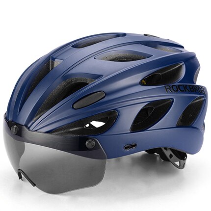 Rockbros Mannen Vrouwen Racefiets Helm Fietsen Eps Integraal Gegoten Helm Mountain Mtb Fiets Veiligheid Helm Met Bril Lens: Blue