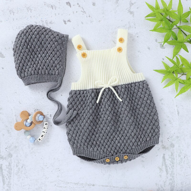 Milancel baby bodysuit gebreide baby meisjeskleding effen peuter jongens eendelig: Grijs / 6m