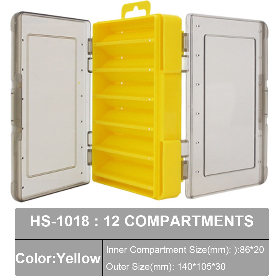 10/12/14 /24 Grids Compartments Fishing Box Double Sided Plastic Lure Hook Boxes Tackle Storage Box Supplies Fishing Accessorie: 12  Grid Yellow