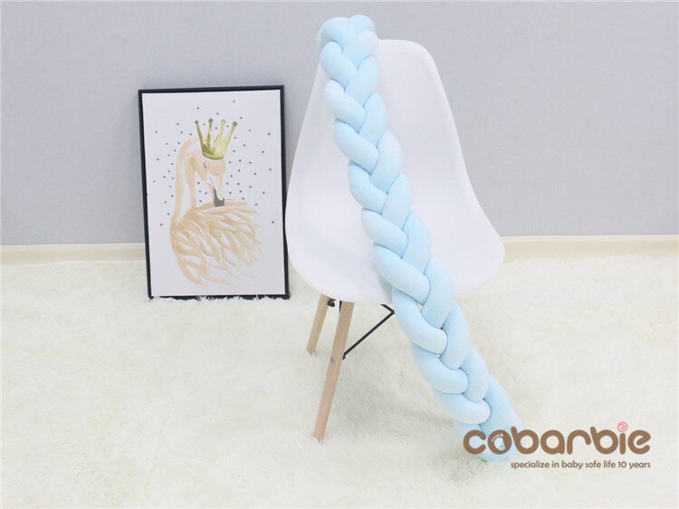 100 Cm Gevlochten Crib Bumpers + Knoop Kussen Kussen, Kwekerij Beddengoed, Cot Kamer Dector: blue
