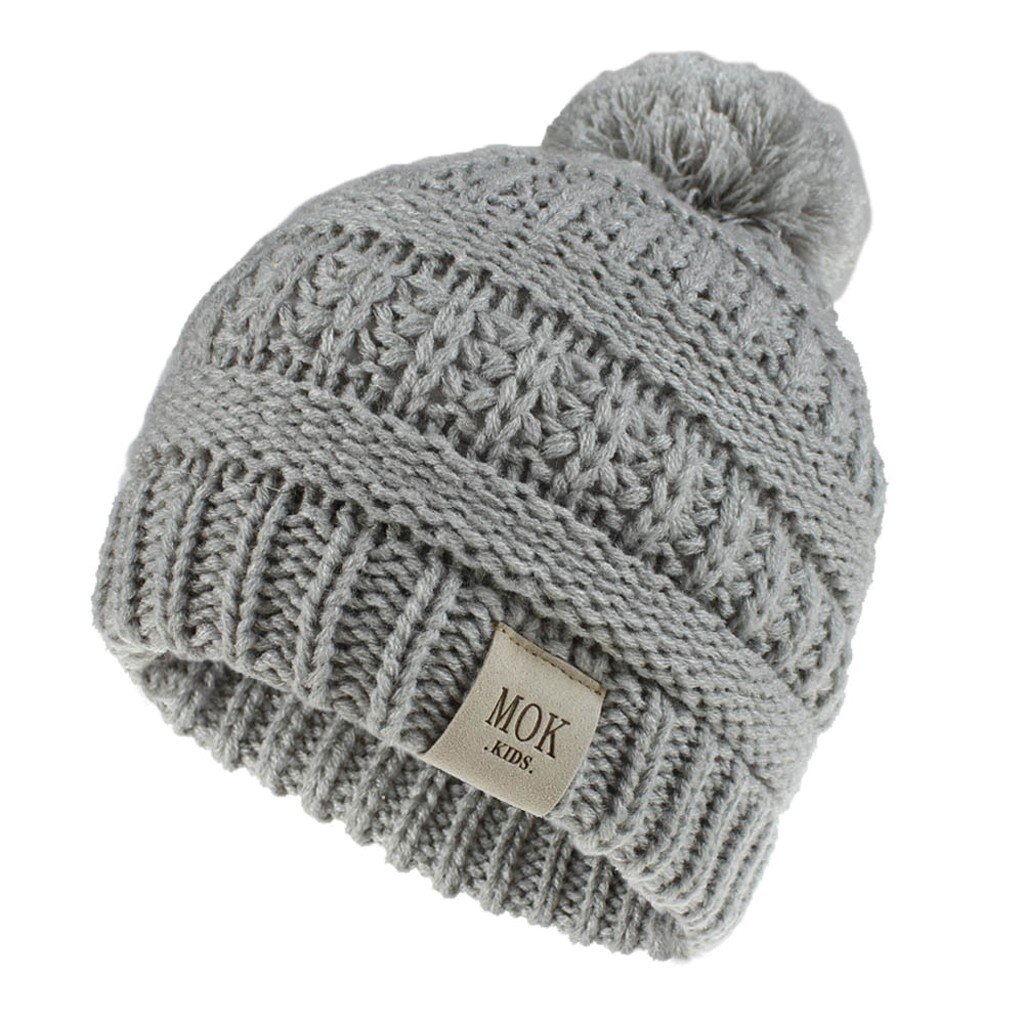 Hat Caps Girls Boys Child Hat Keep Warm Winter knitting Cotton Casual Novelty Knitted Hat Wool Hairball Ski Simple Cute Hat: Gray 