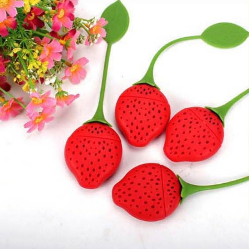 Infusor de té de silicona con forma de fresa, 1 Uds., colador de té, suministros de cocina, accesorio para tetera no tóxico: Rojo