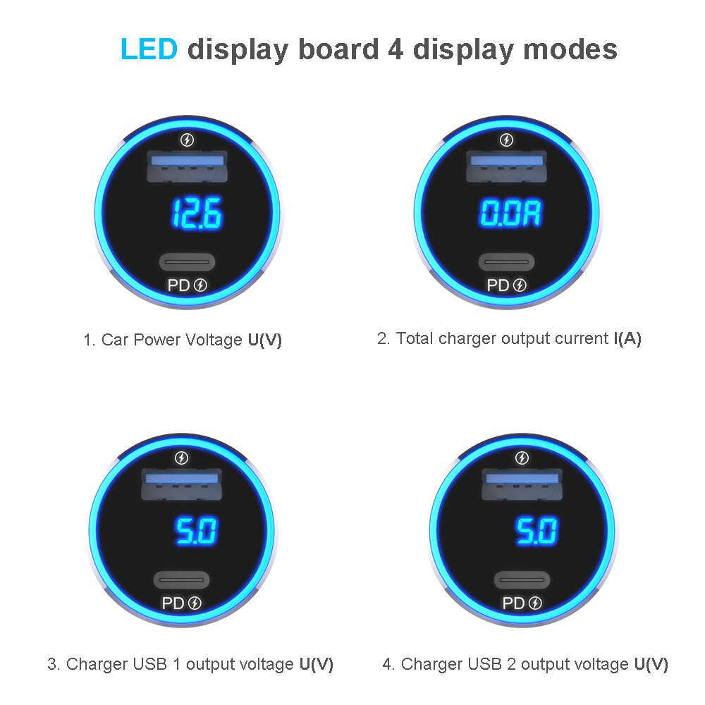 2port LED display board inspection 36W PD18W USB C car charger QC3.0 AFC fast charger 5A 60W USB C Cable for 11/X/XS/S8/S9/S10