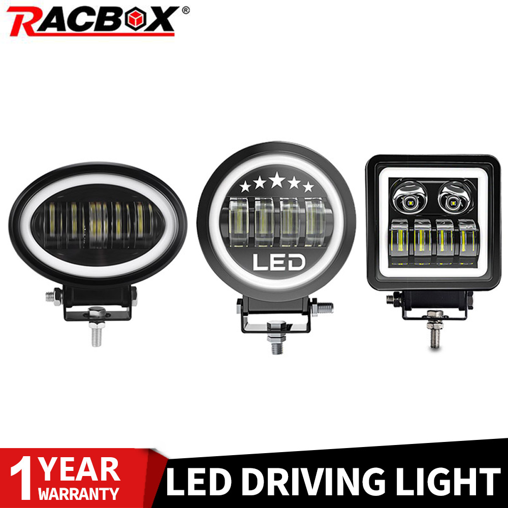 LED Driving Light 4 inch 5 inch White Halo Work Light LED Lens Angel Eyes Offroad Led Auxiliary Lights fit for 4x4 Truck UAZ ATV